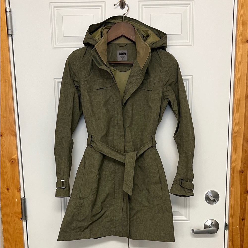 REI Olive Rain Coat with Hood